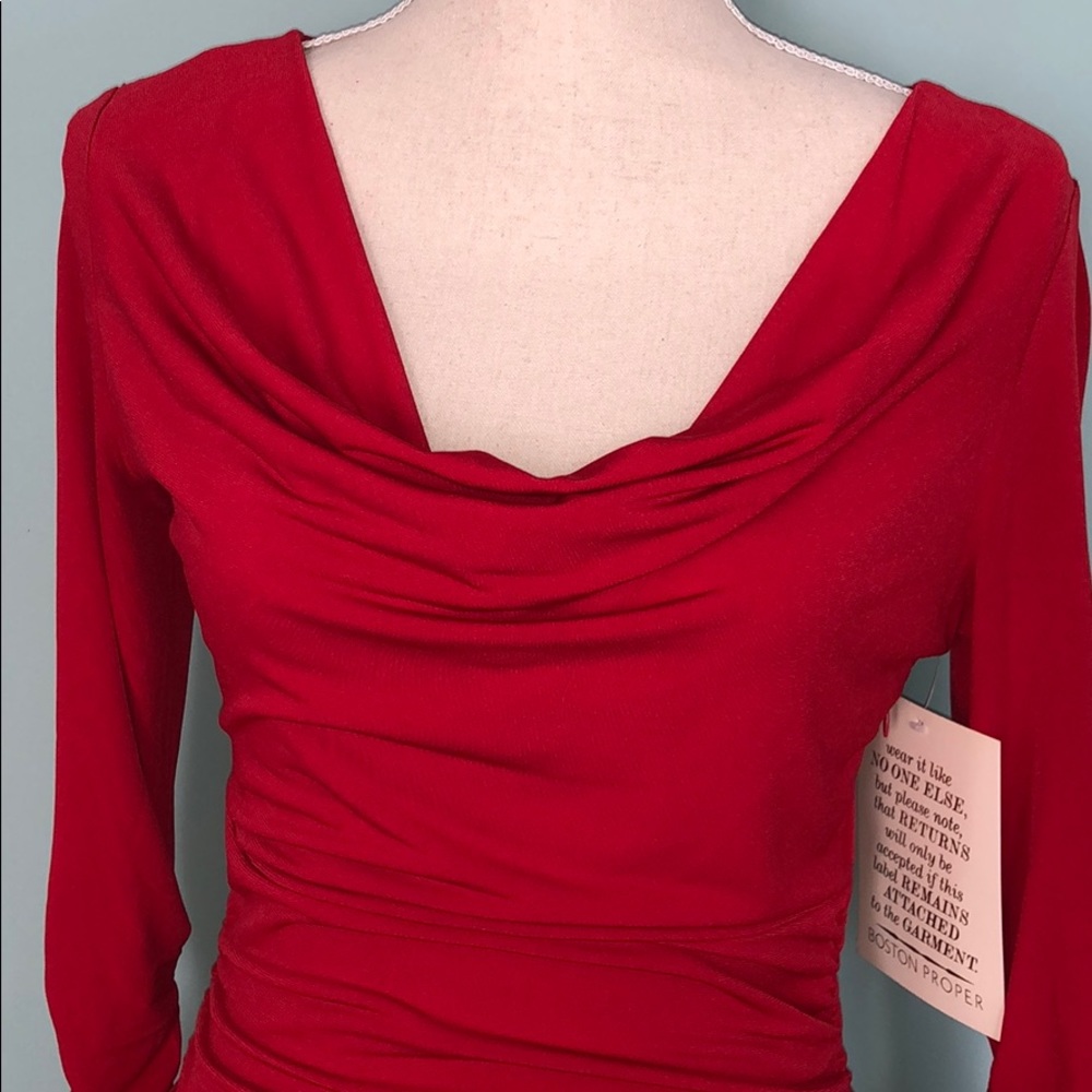 Red shirred dress